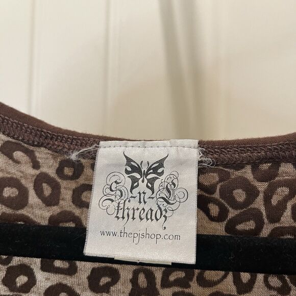The PJ Shop Brown Animal Print Leopard Cheetah Teal Cross Sheer Top Women Size M - Picture 5 of 10